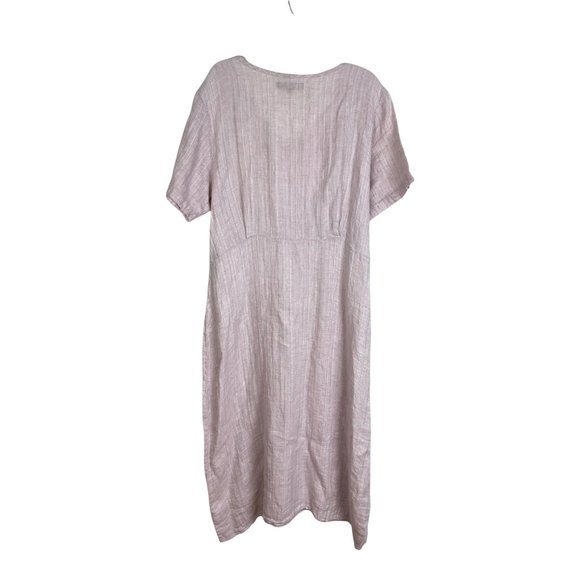 FLAX Long 100% Linen Maxi Dress Lilac Pink white Lace applique Sz L lagenlook - Picture 5 of 6